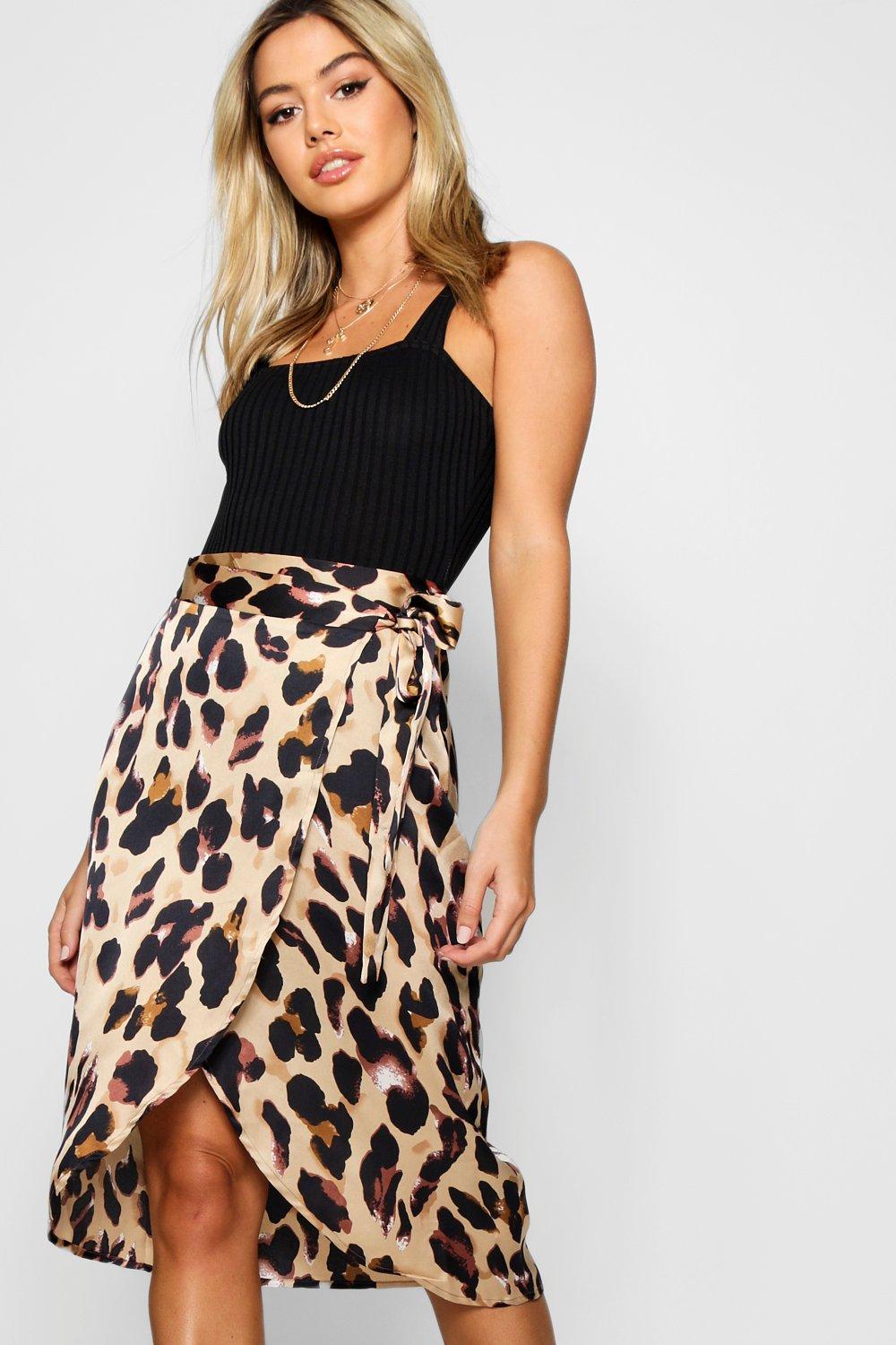 ❤️ Womens Leopard Print Wrap Skirts Ladies Evening Clubwear High Slit Midi Skirt 